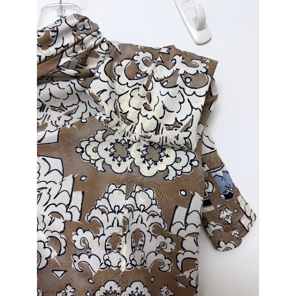 Tory Burch Wheat Nocturne Print Silk Blouse Top Floral Taupe White Bow Tie 4 - Picture 16 of 16